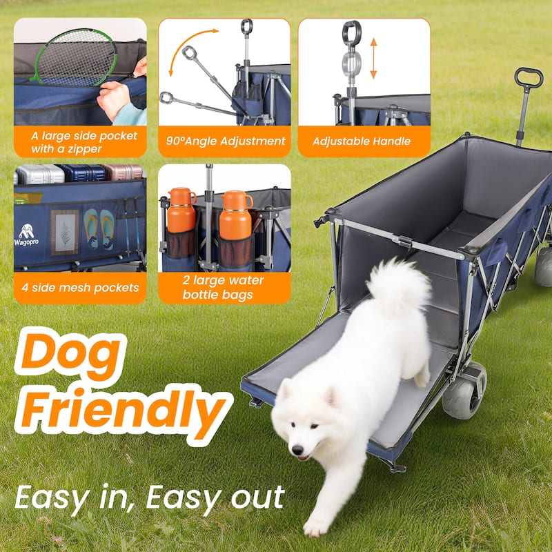 67in Extra long large Heavy Duty Utility Beach Wagons with Opened Tailgate and All-Terrain Wheels, 500lbs Capacity