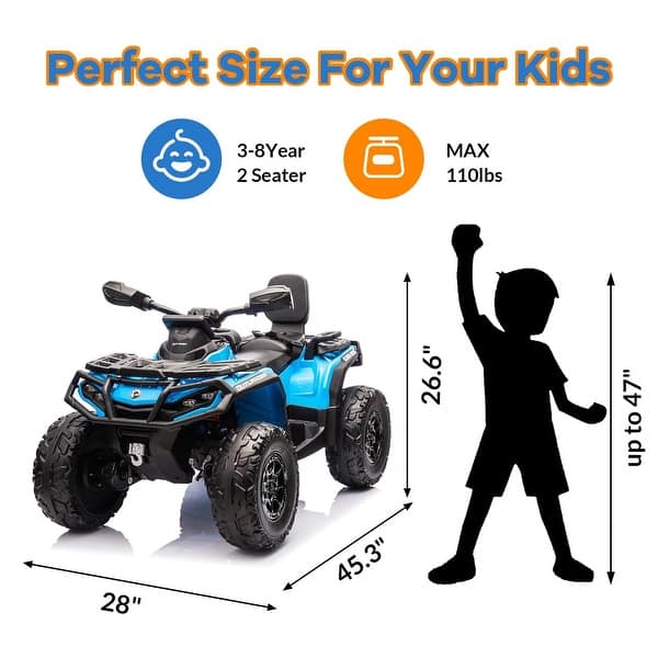 dimension image slide 0 of 5, 2 Seater Ride On ATV for Kids, 24V Four Wheeler Electric ATV Battery Powered with Leather Seat