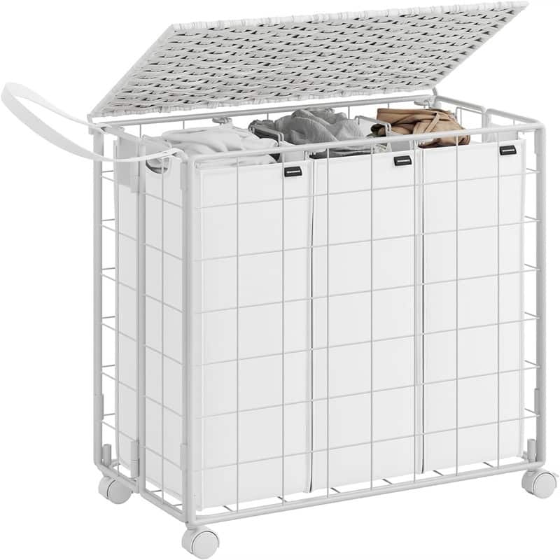 130L Laundry Basket with Lid - 26"L x 13"W x 25.6"H - Cloud White