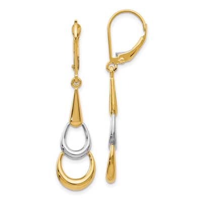 Curata 14k Two Tone Gold 41x10mm Polished Circle Dangle Leverback Earrings