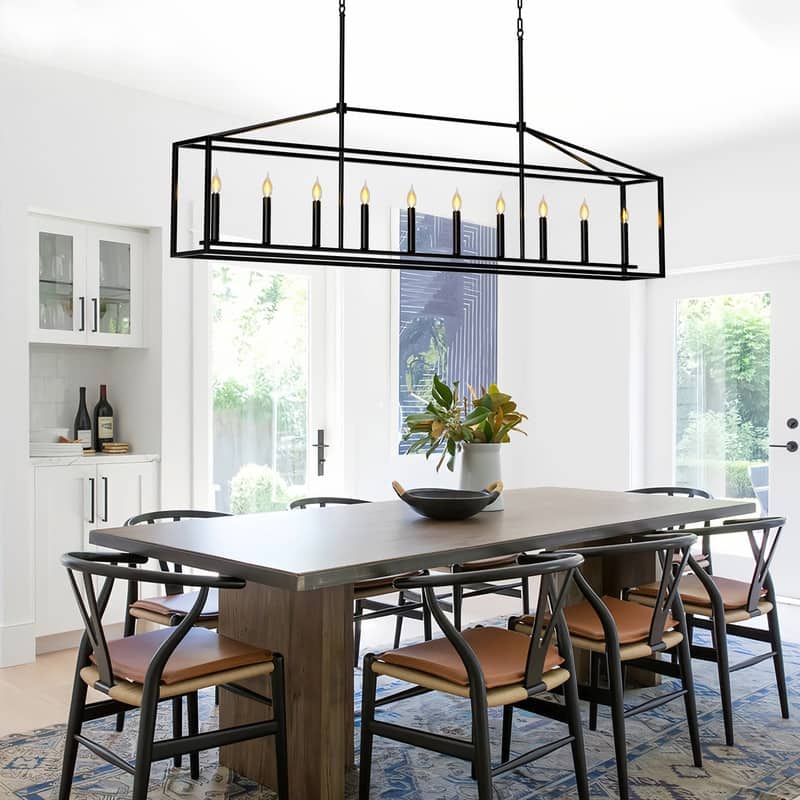 10-Light Large Farmhouse Chandelier Rectangle Kitchen Island Pendant Light Fixture