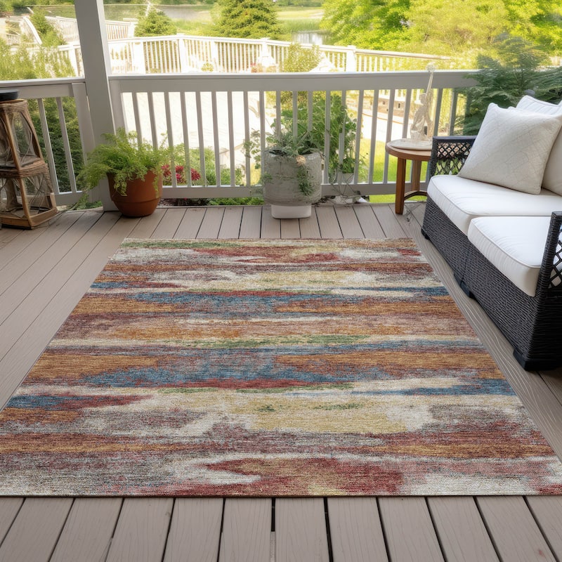 Machine Washable Indoor/ Outdoor Abstract Modern Chantille Rug - Paprika - 9' x 12'