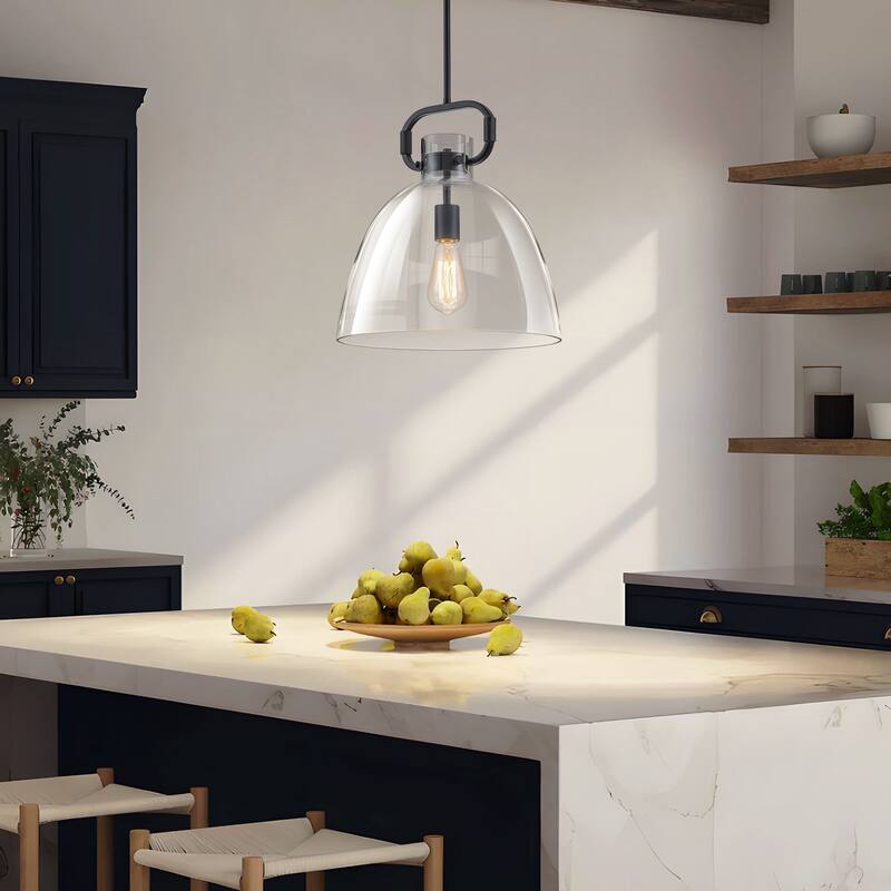 Starskys 1-Light Industrial Pendant Light with Bowl-Shaped Clear Glass Shade