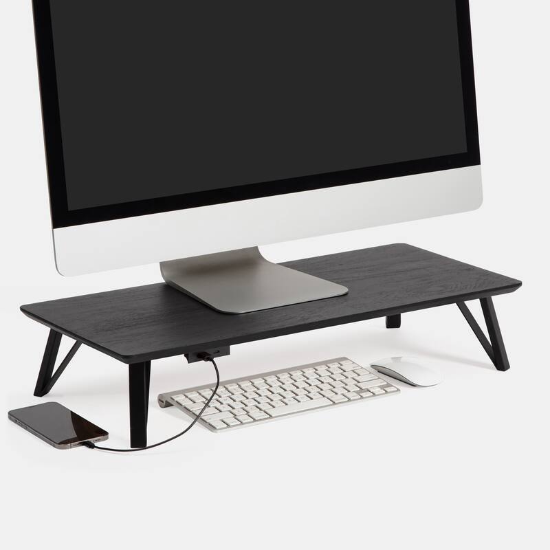 Jani Wood Monitor Stand Riser Desk - Ergonomic Design Stand, Desktop Organizer Table for Home, Office Workspace, Gaming Desk - Black
