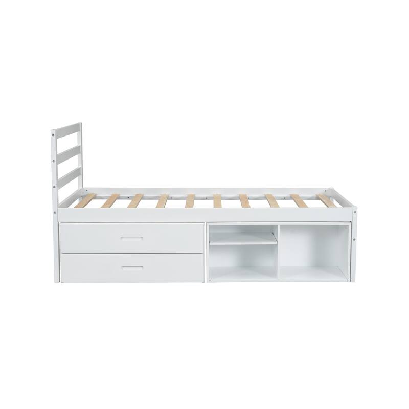 Wood Bed with Removable Shelves & 2 Storage Drawers
