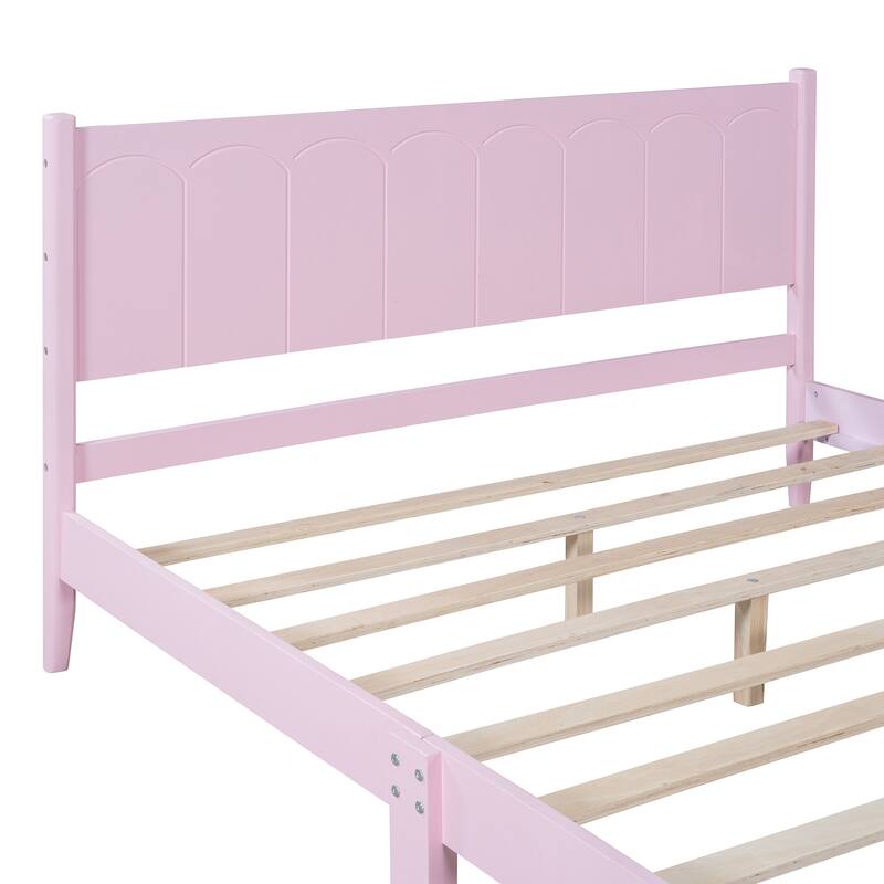 Wood Platform Bed Frame, Retro Style Bed with Rectangular Headboard