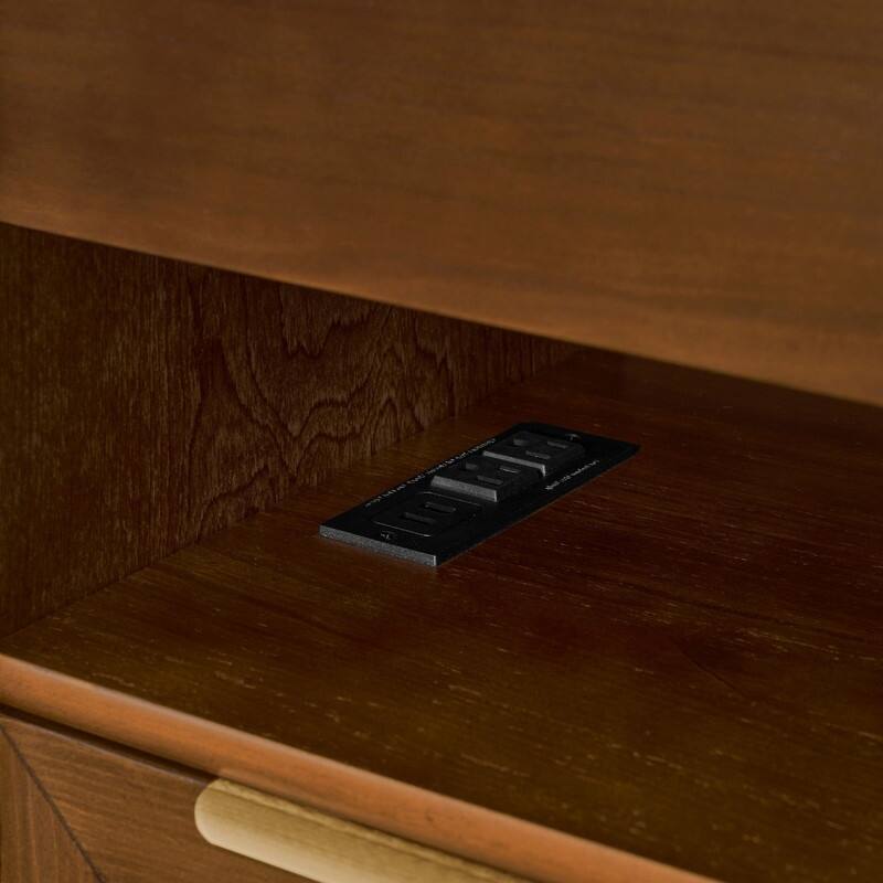 Mid Century Modern 2-Drawer Nightstand with Charging Station and Open Shelf for Bedroom Storage and Convenience