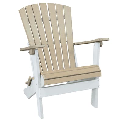 OS Home and Office Model Fan Back Folding Adirondack Chair in Weatherwood with a White Base