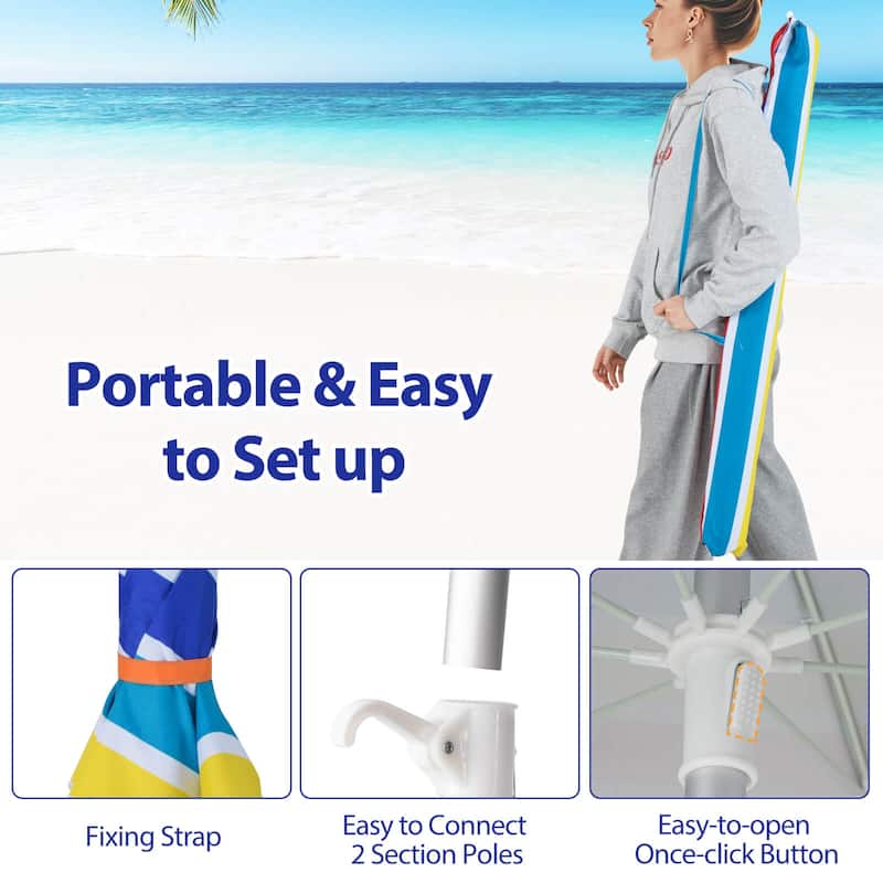 Costway 6.5 FT Patio Beach Umbrella Sun Shade Tilt Aluminum Sports