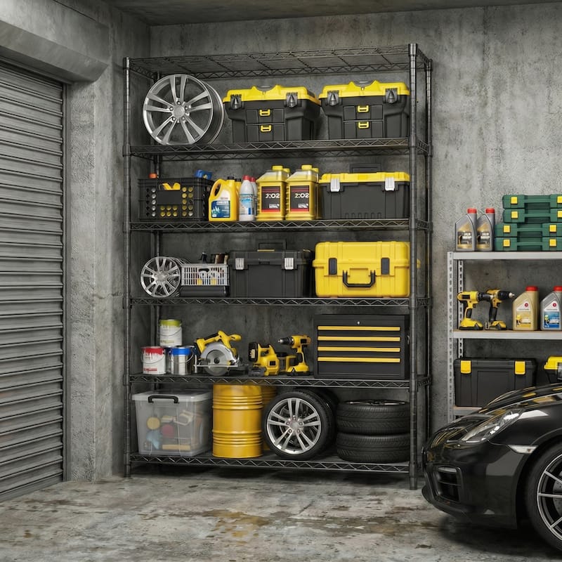 6 Tiers Storage Shelves Load 2100LBS, Metal Shelving Wire Metal Shelving Unit Shelves for Storage Adjustable Garage Shelving