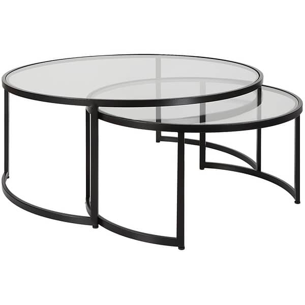 slide 2 of 6, Uttermost 25190 Rhea 42" Diameter Iron and Tempered Glass Nesting Satin Black