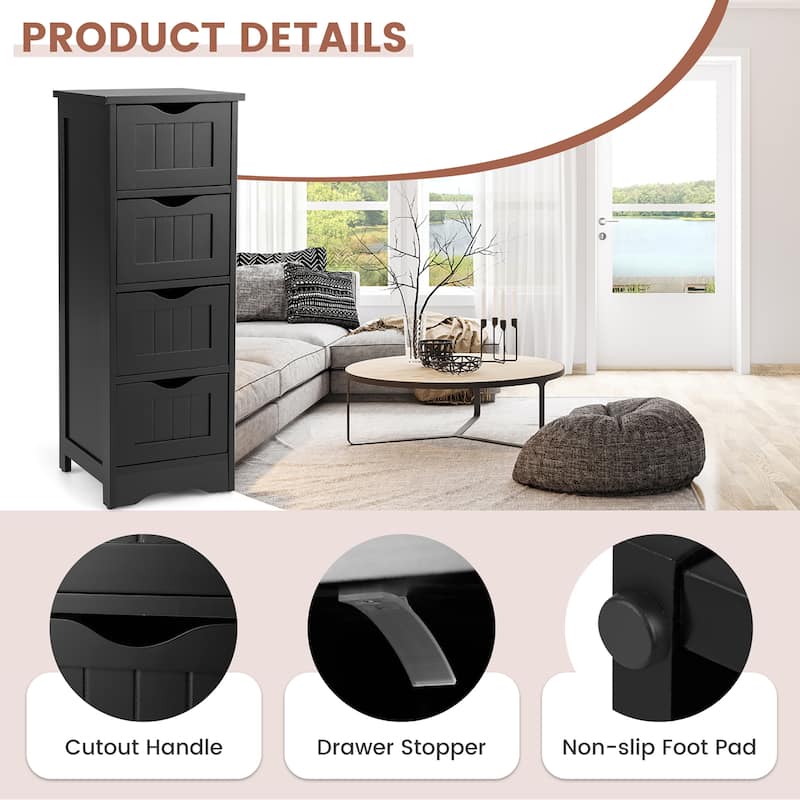 Gymax Bathroom Floor Cabinet Free Standing Storage Side Organizer W/4