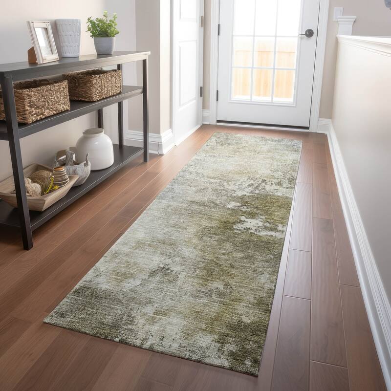 Machine Washable Indoor/ Outdoor Abstract Contemporary Chantille Rug - Wheat - 2'3" x 7'6"