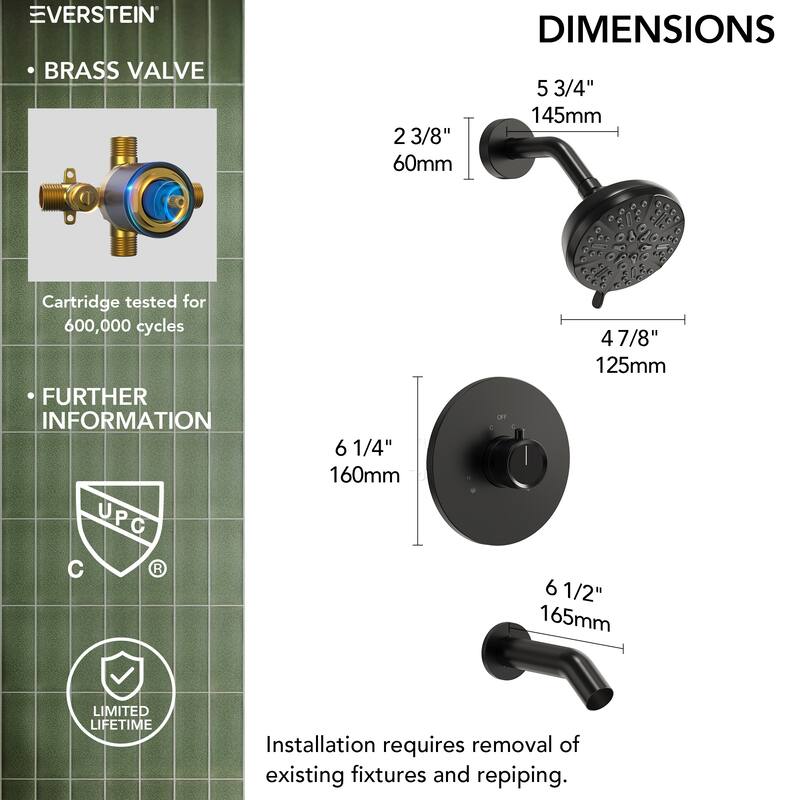 Shower and Tub Faucet Set With Valve Trim