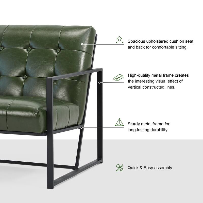 Glitzhome 29.50"W Mid-Century PU Leather Tufted Accent Chair - 29.5"W x 30.5"H x 29.25"D