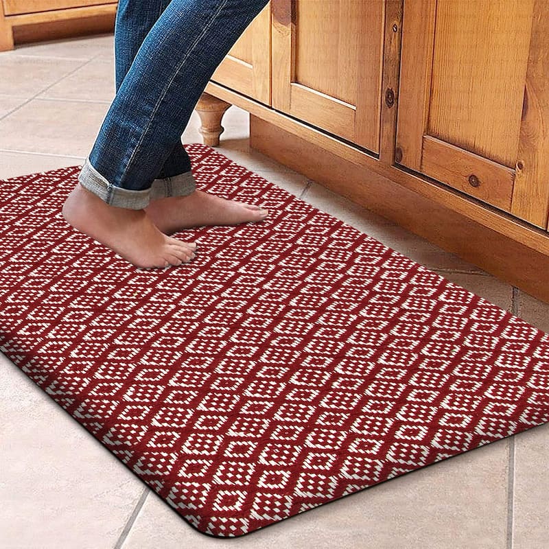 Cotton Kitchen Mat Cushioned Anti-Fatigue Rug, Non-Slip Mats Comfort Foam Rug for Kitchen, Office, Sink, Laundry - 18''x30'' - IKAT BURGUNDY