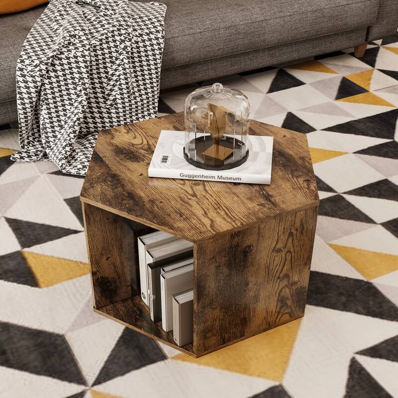 Hexagonal Coffee Table Side Table Nightstand - Antique Brown-1PCS