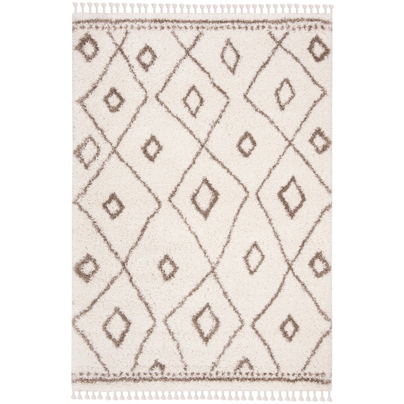 SAFAVIEH Moroccan Fringe Shag Dagny 2-inch Thick Rug - 4' x 6' - Ivory/Beige