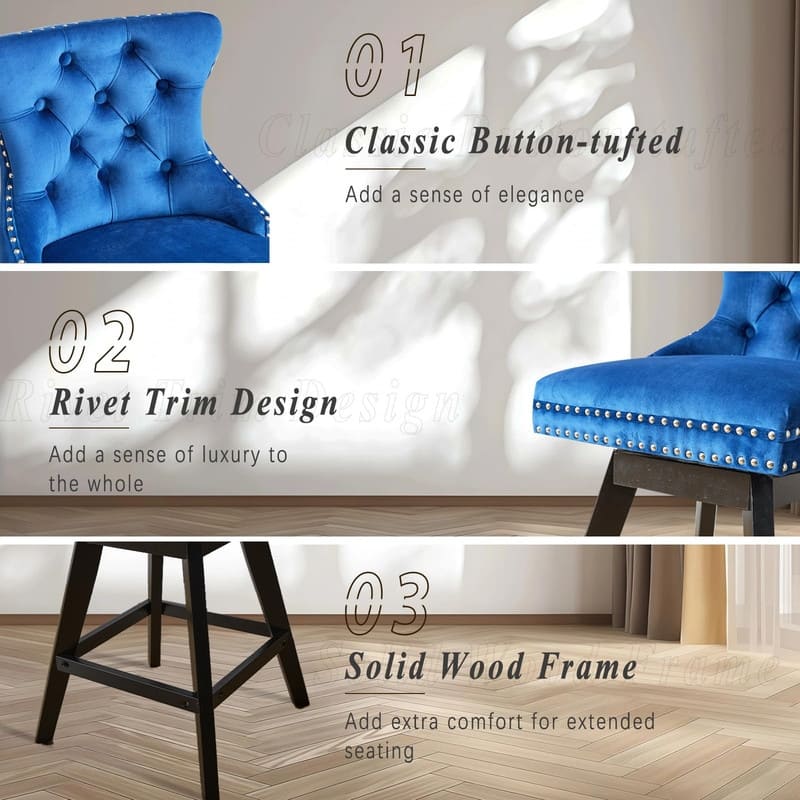 Velvet Wing-Back Tufted Nailhead Upholstered Bar Stools (Set of 4)