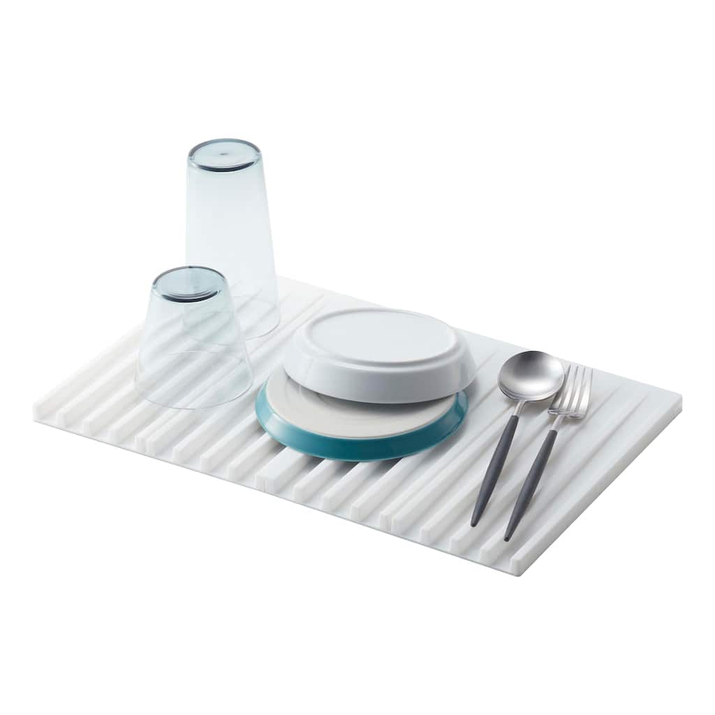 Yamazaki Home Folding Dish Drainer Mat and Trivet, Silicone, Collapsible - L 9.84 x W 15.94 x H 0.51 inches