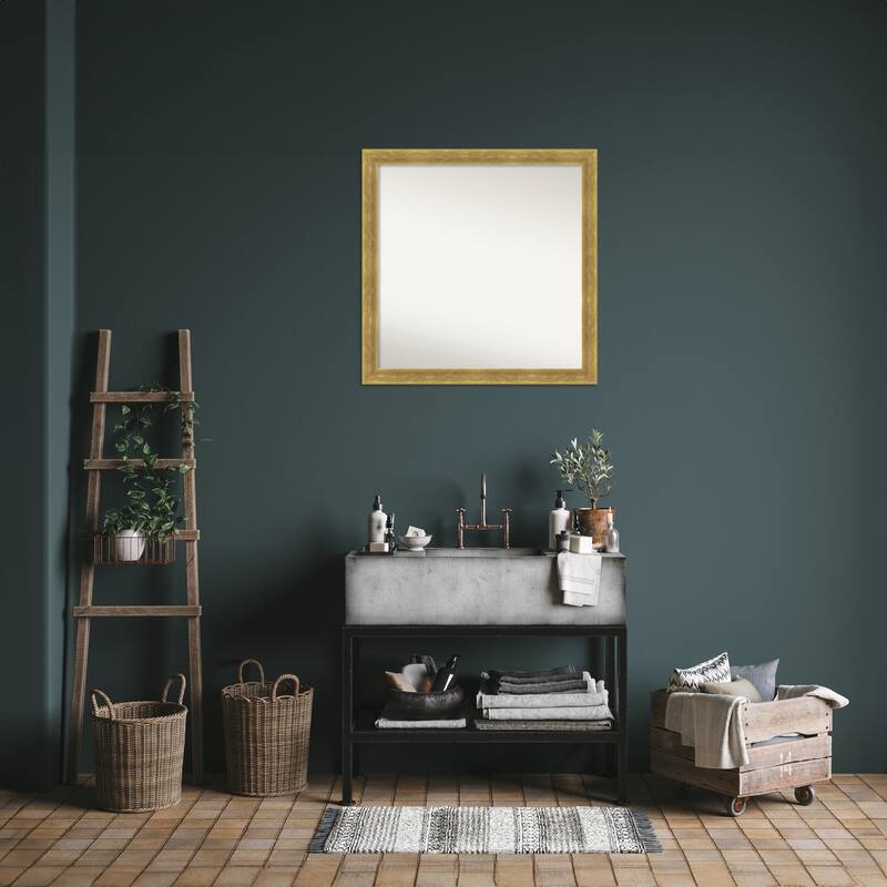 Angled Non-Beveled Wood Framed Bathroom Vanity Wall Mirror