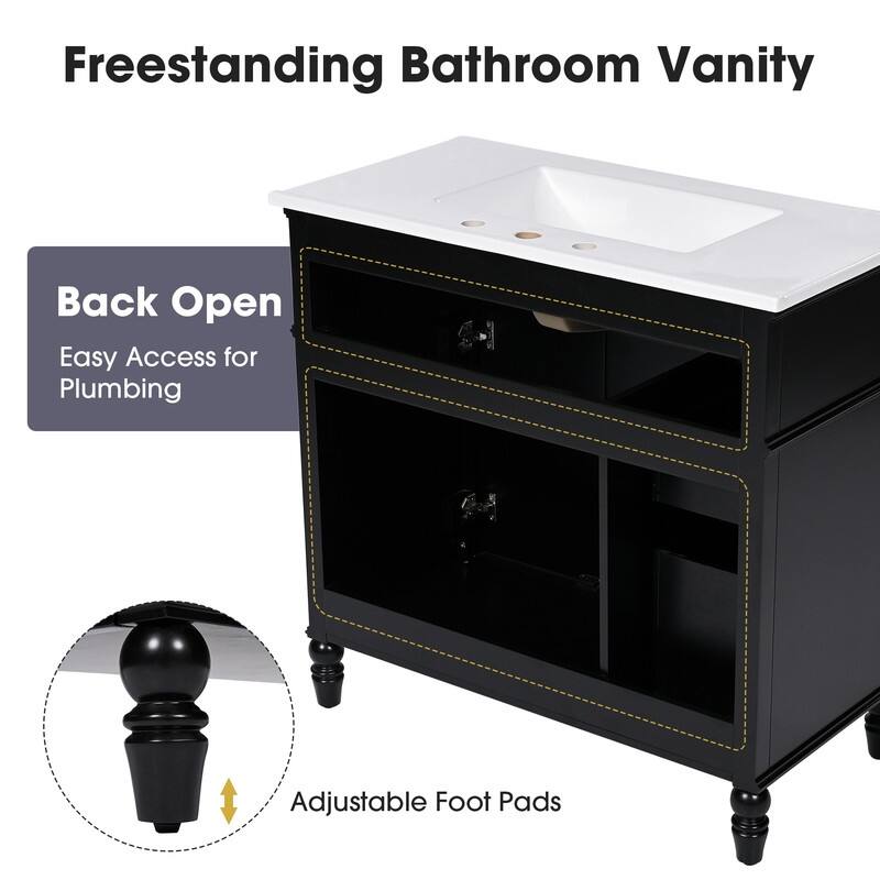 Modern Bathroom Vanity with 36" Ceramic Sink Set, Storage Cabinet with 2 Drawers, Freestanding Bathroom Cabinet