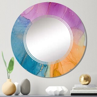 Designart 'Blue And Orange Liquid Art II' Printed Modern Wall Mirror ...