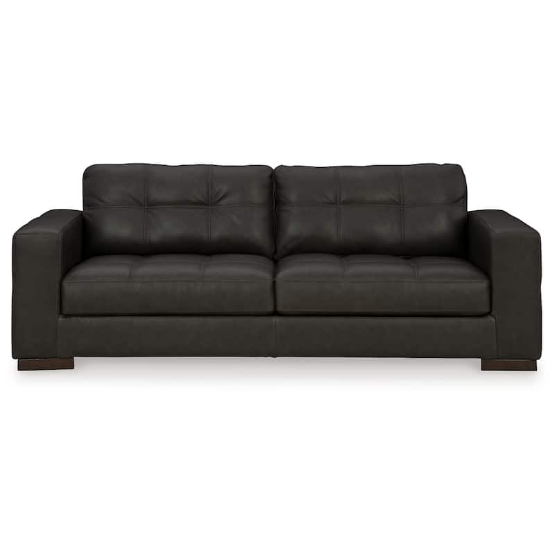 Lenie Sofa, Block Stitched Dark Gray Real and Faux Leather 96 Inch