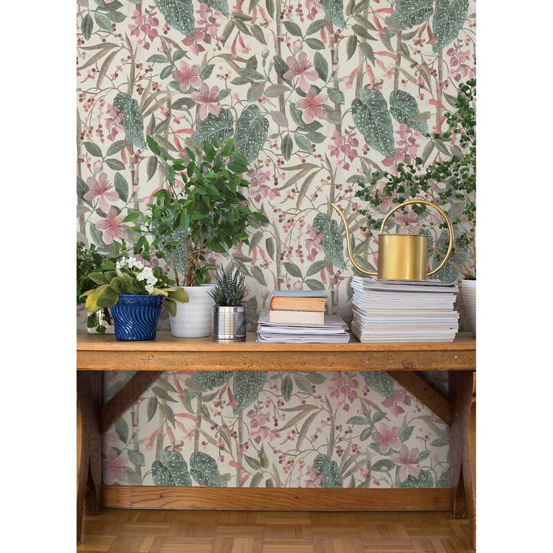 A-Street Prints Kalina Teal Floral Fruits Wallpaper