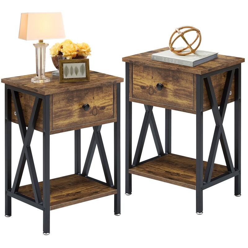 VECELO 1 - Drawer Modern End Table/Nightstands with Storage Shelves