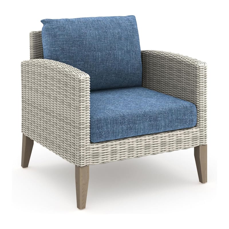 Azy 5pc Outdoor Sofa Set w Stools and Chairs, Woven Gray Frame, Blue