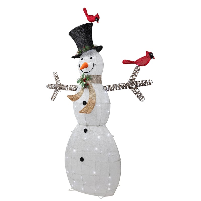 72" White Black LED Lighted Snowman Top Hat Christmas Decoration