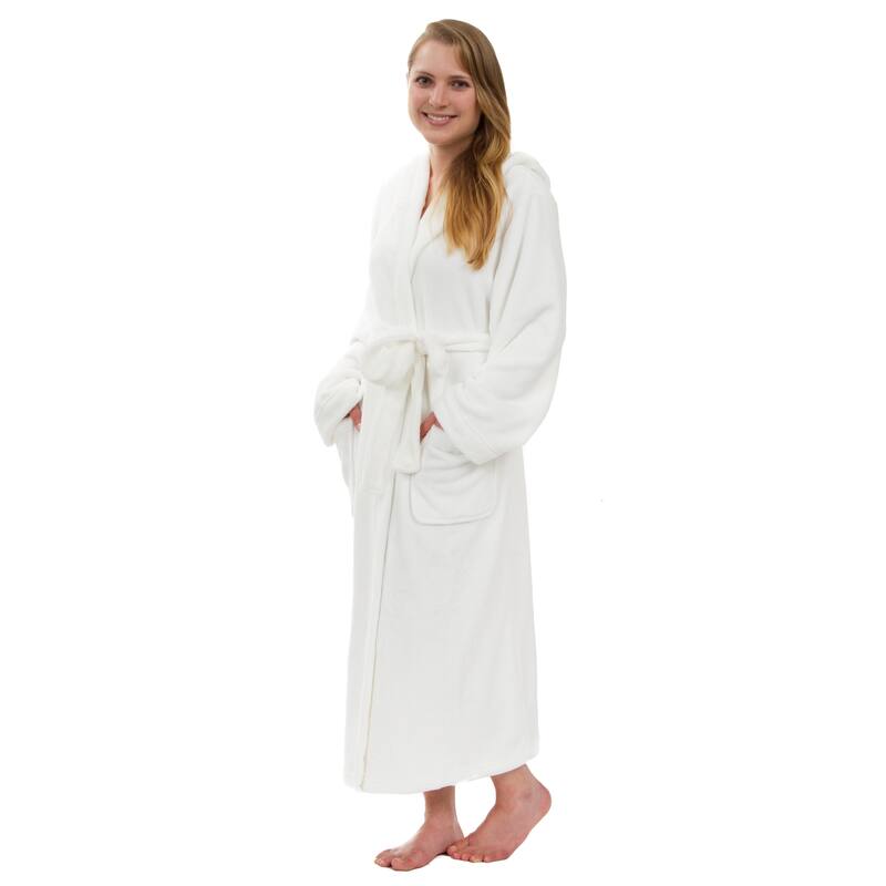 Women's Hooded Plush Robe, Long Fleece Solid Robe