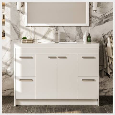 Eviva Lugano 42 inch White Modern Bathroom Vanity with White Integrated Acrylic Top