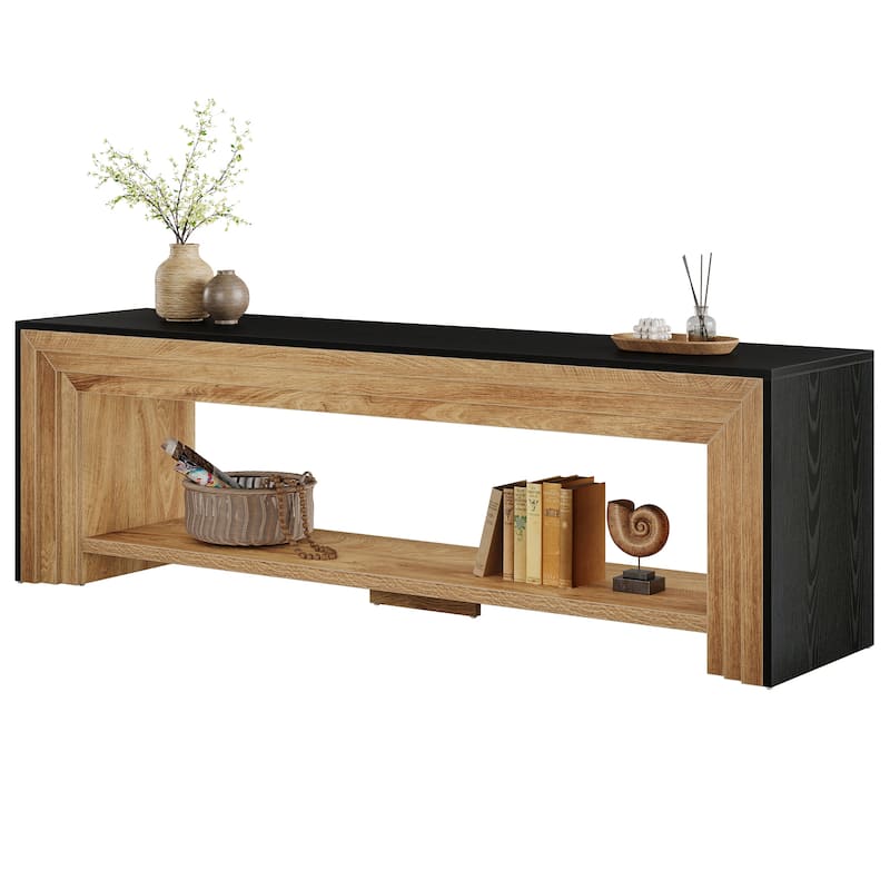 Long TV Stand for TVs, Wooden Entertainment Center with Storage Shelves, Low Media Console for Living Room, Bedroom