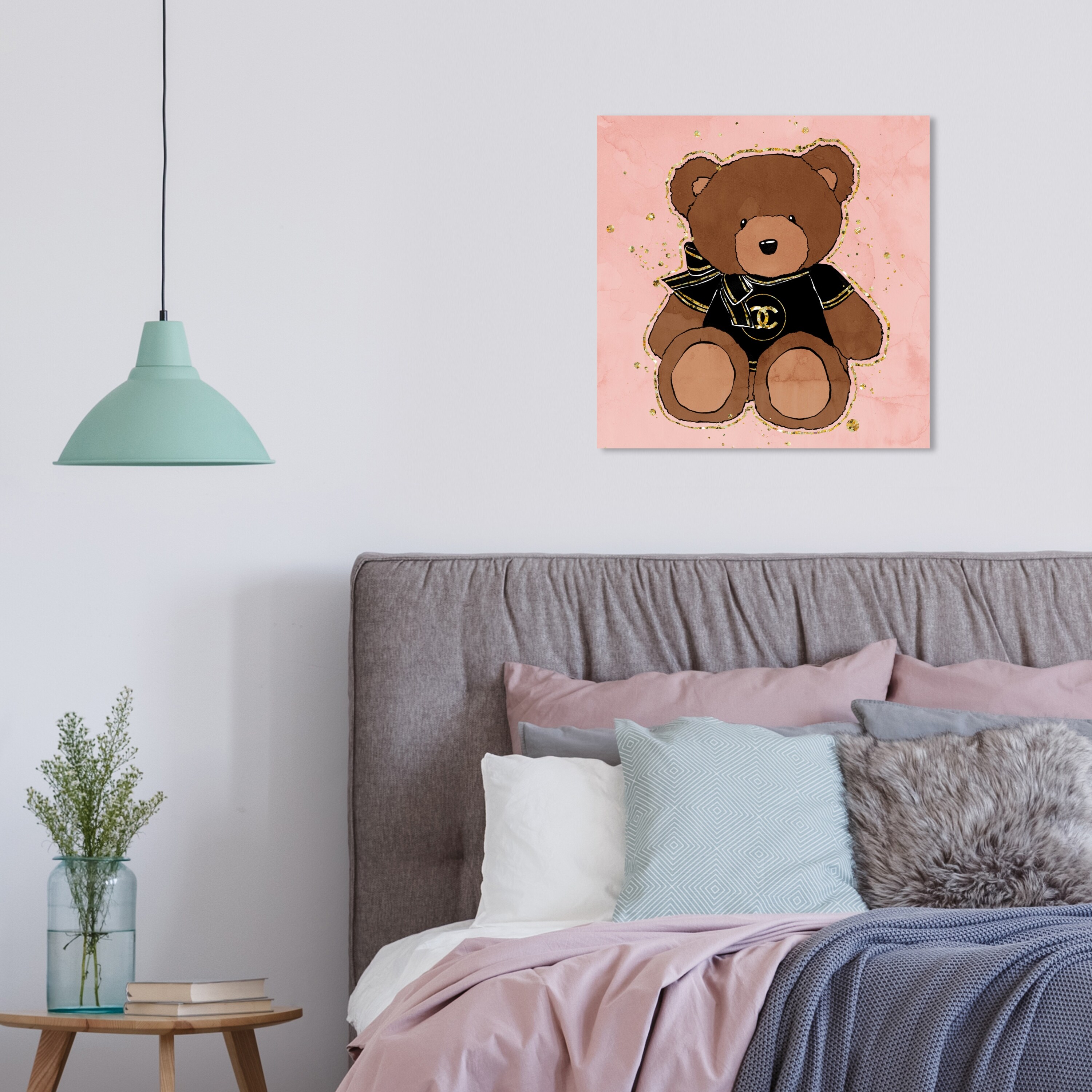 Oliver Gal 'First Glam Teddy Bear' Fashion and Glam Wall Art Framed Canvas  Print Lifestyle - Brown, Pink - Bed Bath & Beyond - 32481899