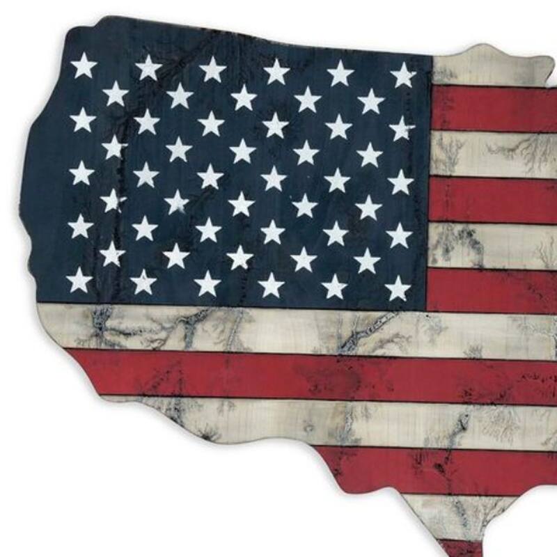 HomeRoots USA Americana 27" X 19" Blue Red And White Wood Hanging Wall Decor