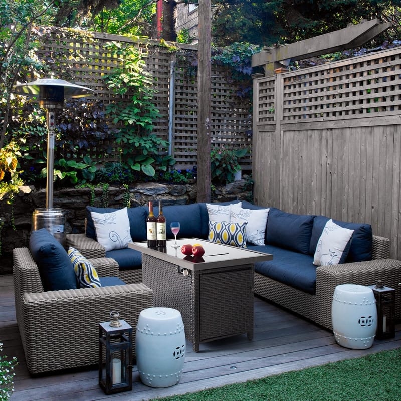 Wicker Propane Outdoor Fire Pit Table with Extension - N/A