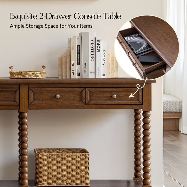 dimension image slide 2 of 3, HUALAL HOME Dennis Farmhouse Modern 2-Drawers Wood Console Table with Solid Wood Legs