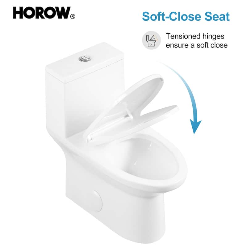 HOROW 1 Piece High Efficiency Dual Flush Elongated Toilet White Soft Close Seat ADA Height - N/A