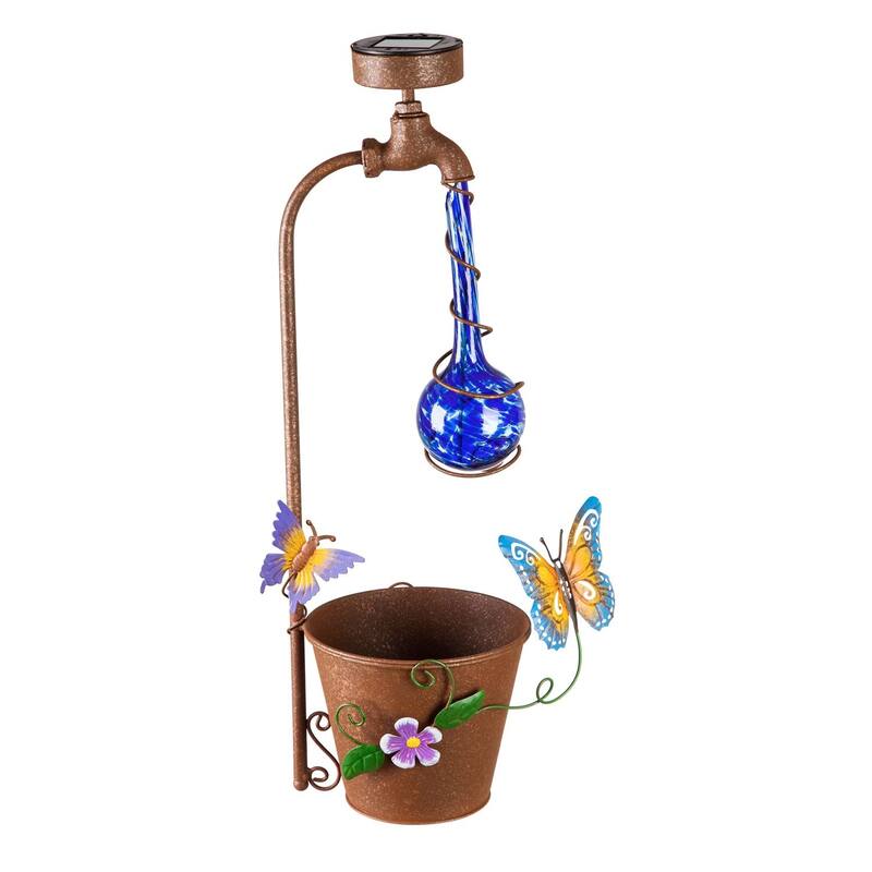 20.5"H Solar Drip Light Swirl Glass Planter, Blue