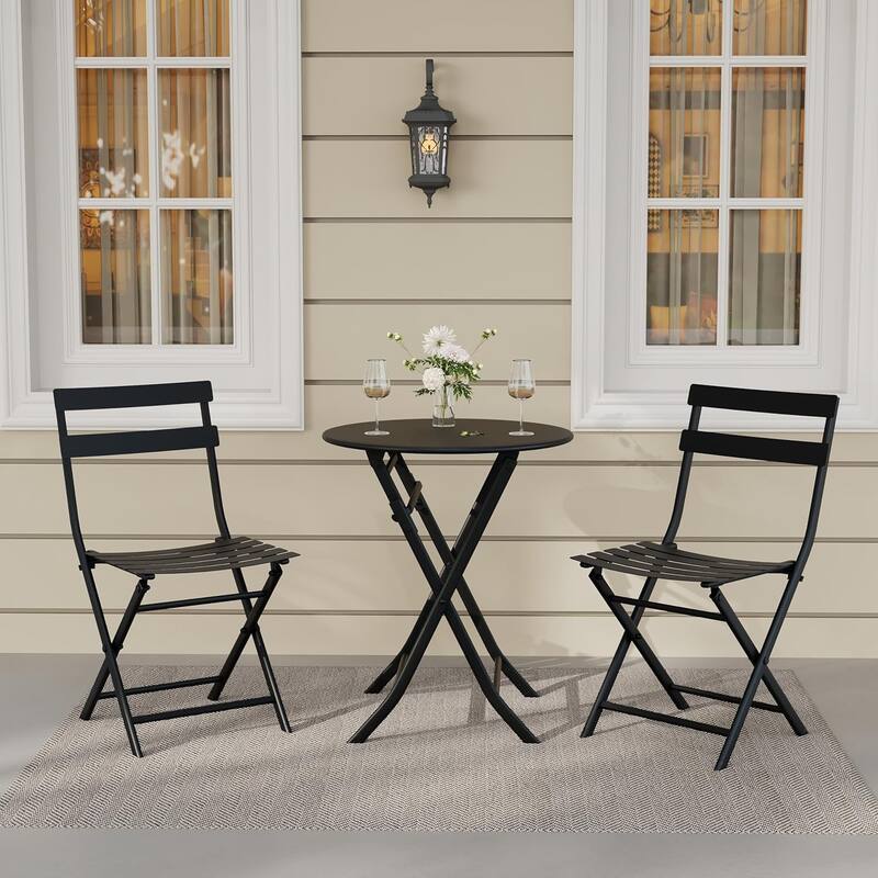 3 Pieces Patio Foldable Round Table and 2 Chairs