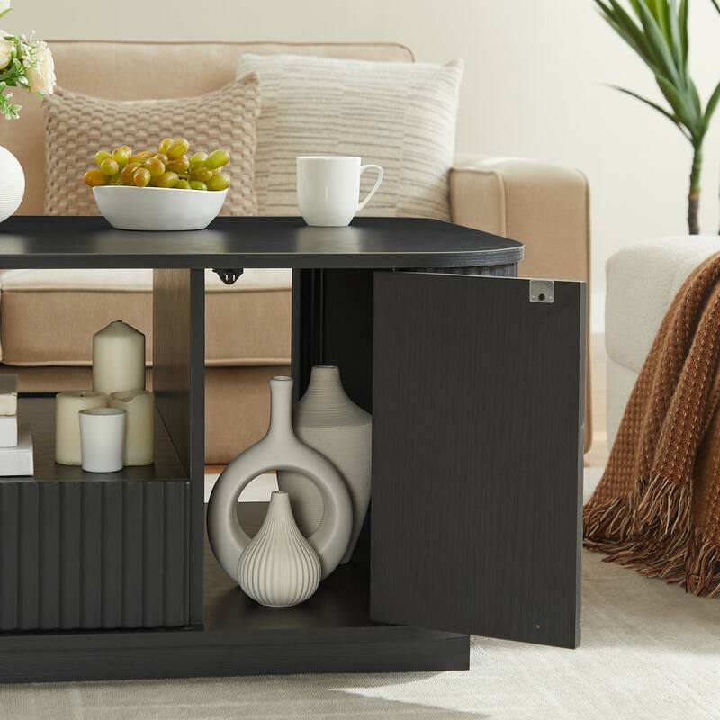 46.5"modern luxury oval coffee table with drawers and storage compartments, curved contour design