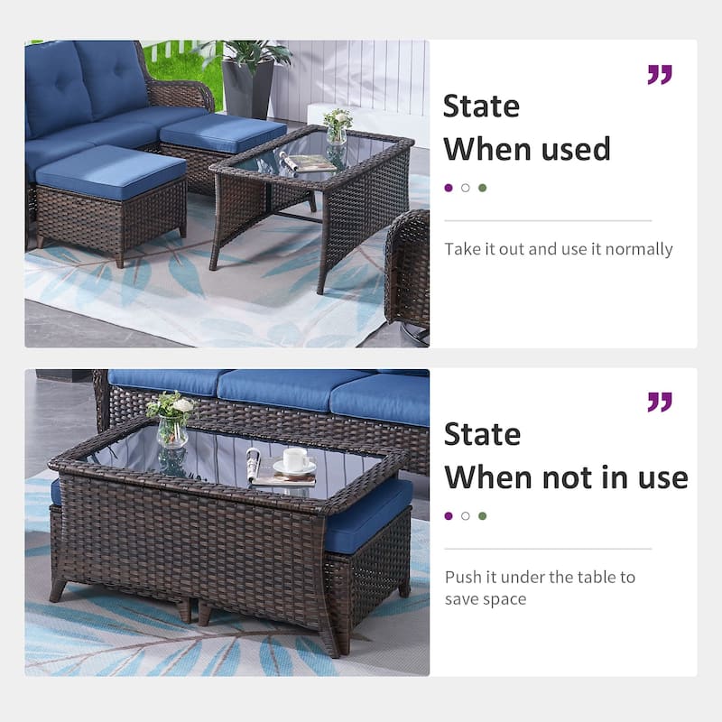 TWrap 5-Piece Patio Brown Wicker Sofa Conversation Set with 5-Inch Thick Cushions