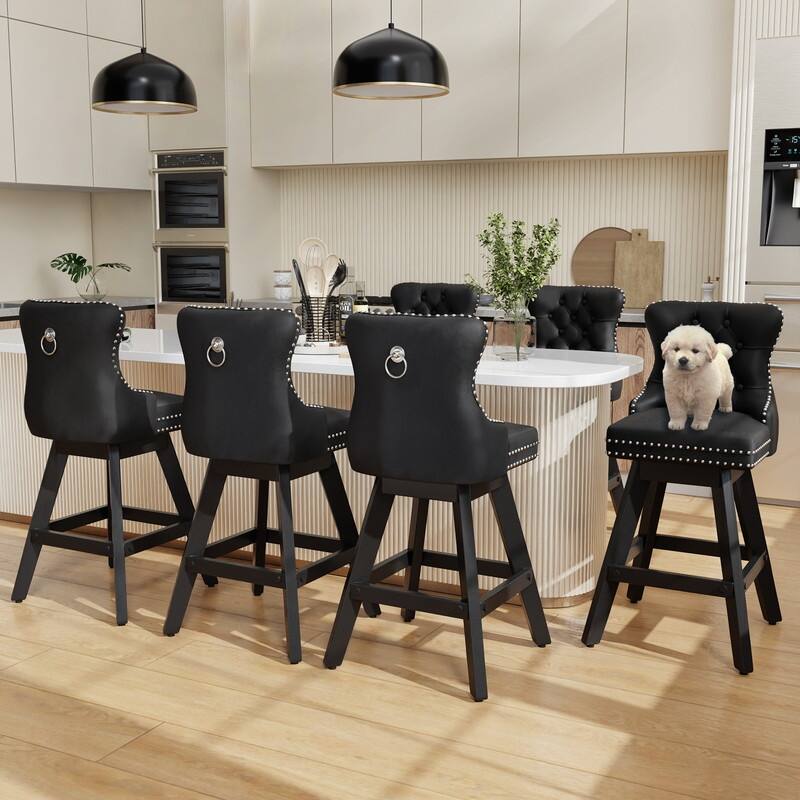 Swivel Velvet Leisure Style Bar stools Set of 8 - Black Velvet Set Of 6