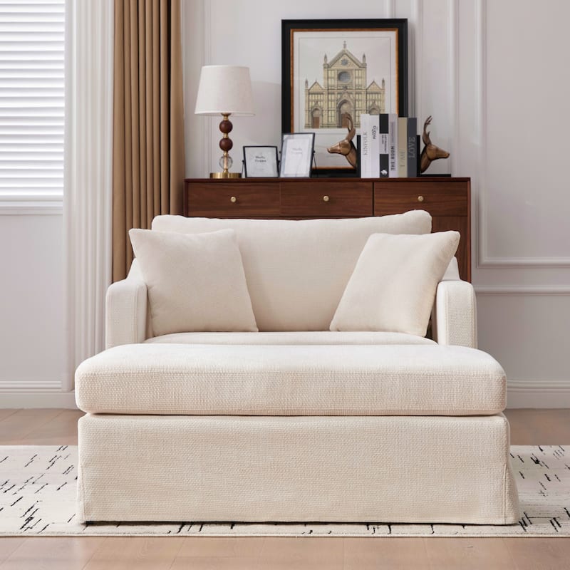 Set of Modern Chenille Accent Chair and Storage Ottoman