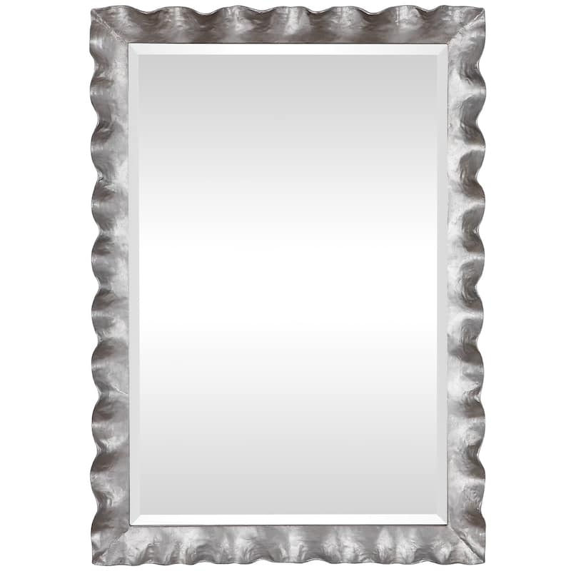 40" silver modern metal rectangular scalloped mirror