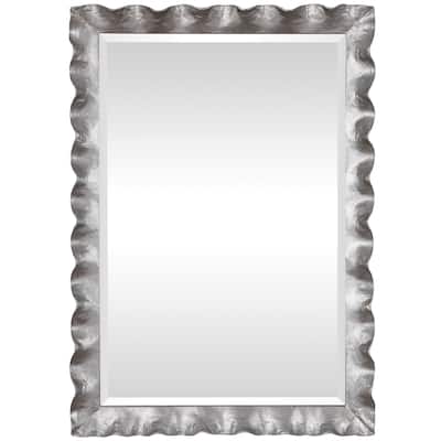 40" silver modern metal rectangular scalloped mirror