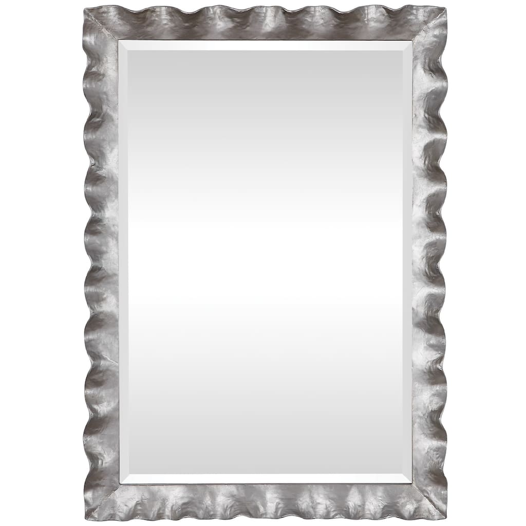 40" silver modern metal rectangular scalloped mirror