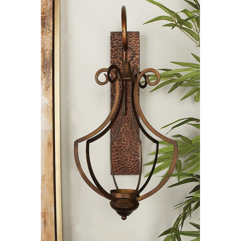 Metal Single Candle Wall Sconce - Bronze - Roche River Decor - 12"W x 13"L x 25"H